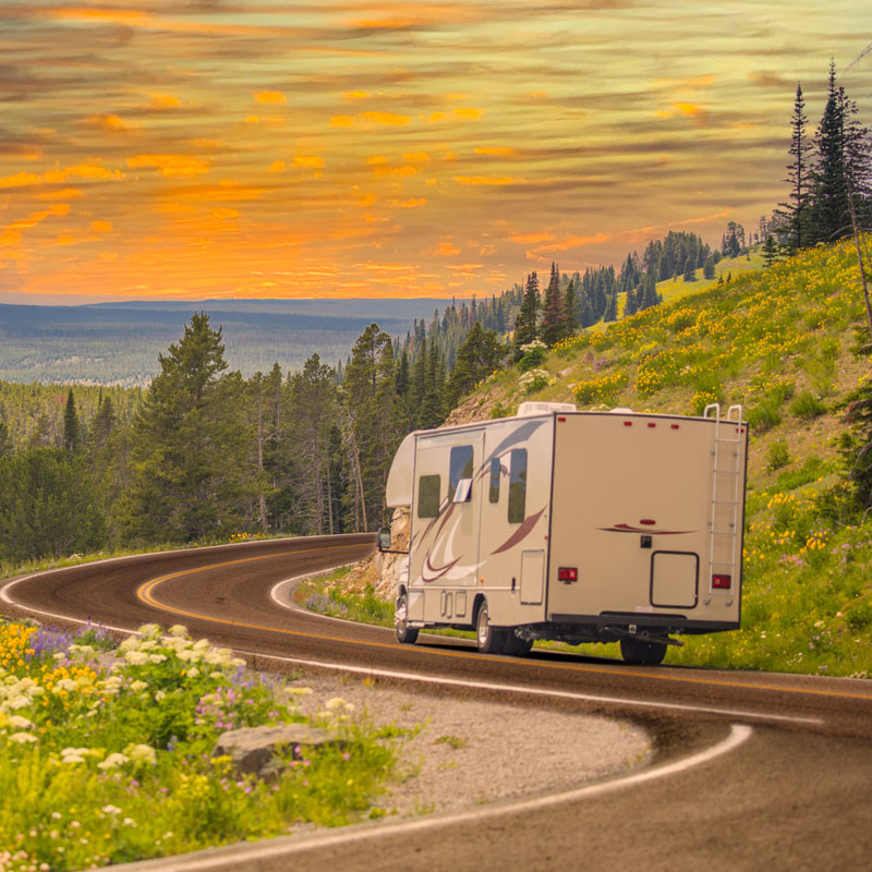 RV on winding road